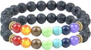 Crocon 7 chakra lava Handmade bracelet healing Bracelet Crystal Healing meditation Yoga Natural Stone Balancing lava bracelets Men & Women (set of 2) 8mm beads Bangle Bracelet Unisex gift for bracelet