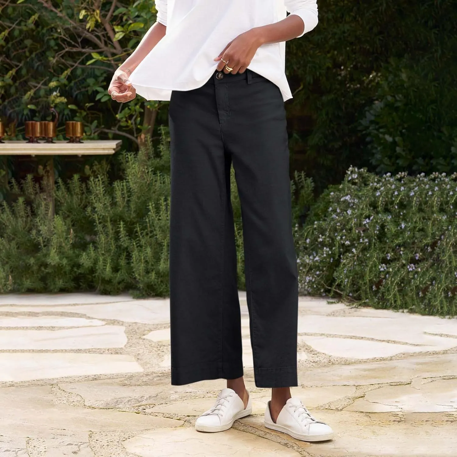 Cropped Linen Pants for Women 2025 Summer Straight Leg Slacks Casual Wide Leg Daily Work Trousers with Pockets