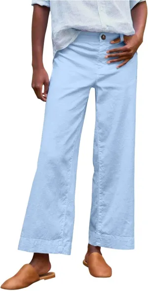 Cropped Linen Pants for Women 2025 Summer Straight Leg Slacks Casual Wide Leg Daily Work Trousers with Pockets