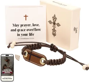 Cross Bracelet, Mens Bracelet Leather for Fathers Day Dad Gifts for Dad, Daily Bible Verse Bracelets for Easter Confirmation Christmas Gifts for Men, Women