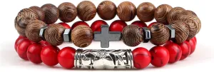 Cross Bracelets Set Hot Men Natural Wood Beads Lava Tiger Eye Stone Onyx Meditation Prayer Bracelet Women Yoga Jewelry Pulseras,Set 13