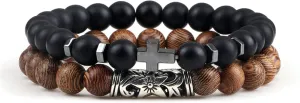 Cross Bracelets Set Hot Men Natural Wood Beads Lava Tiger Eye Stone Onyx Meditation Prayer Bracelet Women Yoga Jewelry Pulseras,Set 7