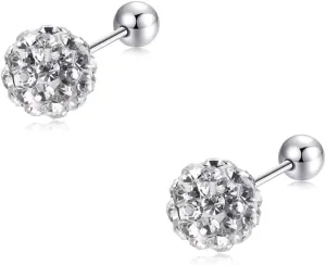Crystal Round Ball Cartilage Stud Earrings Hypoallergenic 925 Sterling Silver Cubic Zirconia Disco Ball Screw Back Bead Tragus Sleeper Studs Earring Sparkling Shambala Style Jewelry Gifts for Women Daughter 20G