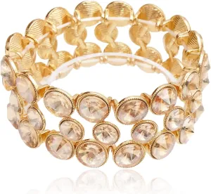 CSY Elegant Wide Stretch Bangle Bracelet for Bride Women Round Crystal Statement Art Deco Costume Jewelry for Wedding Party Prom