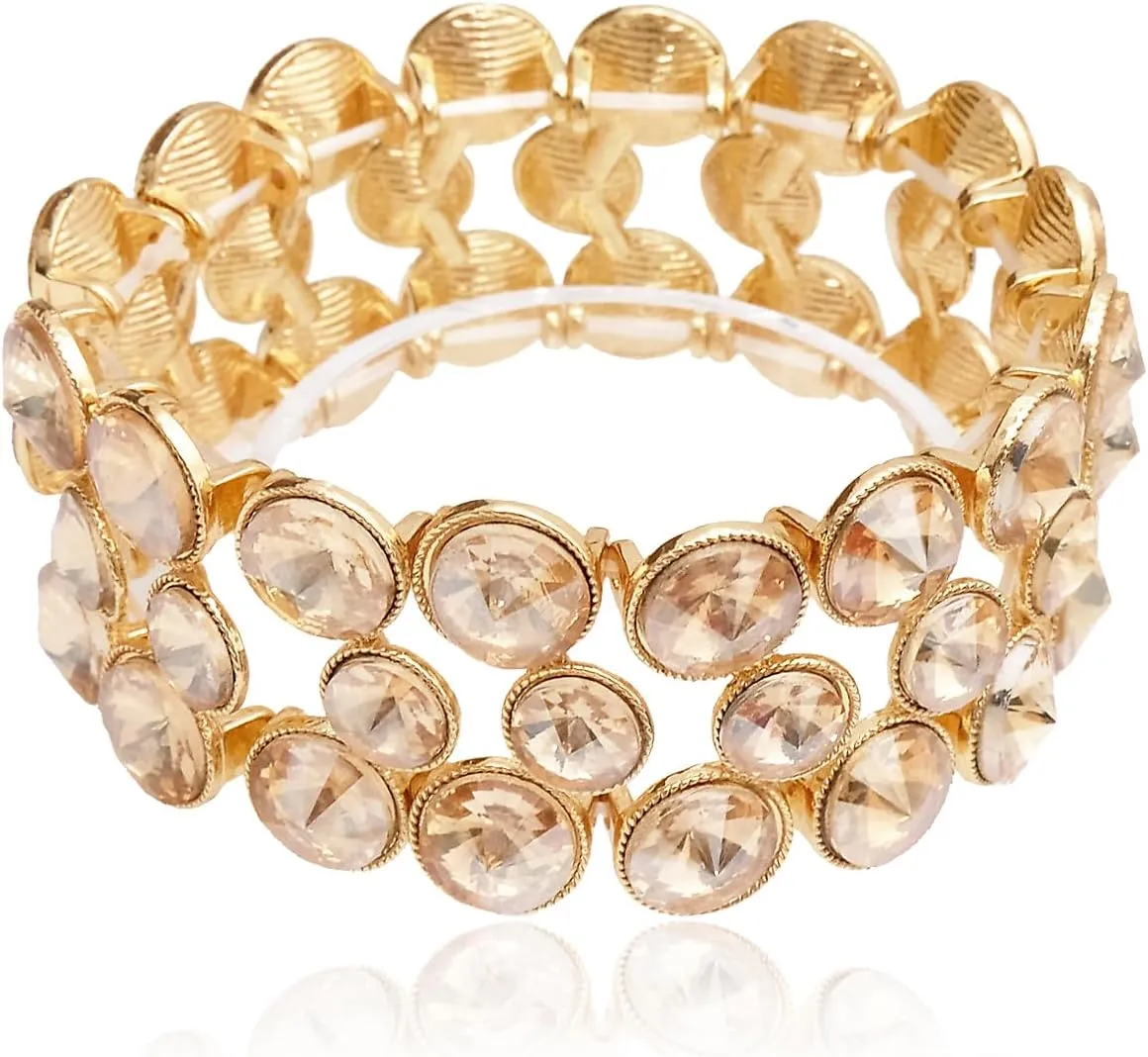 CSY Elegant Wide Stretch Bangle Bracelet for Bride Women Round Crystal Statement Art Deco Costume Jewelry for Wedding Party Prom