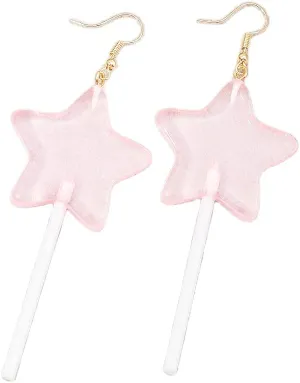 Cute Funny Cartoon Resin Star Love Shaped Lollipop Drop Earring Handmade Candy Color Simulation Food Dangle Earrings for Women Party Gifts Jewelry