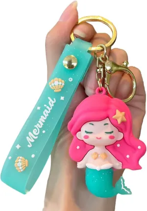 Cute Mermaid Anime Keychain Pendant for Girl,Kawaii Mermaid Keyring Key Purse Handbag Car Charms with Lanyard
