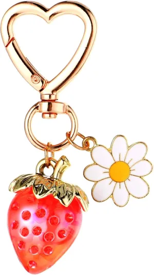 Cute Strawberry Keychain Kawaii Heart Flower Daisy Key Chains Accessories Bag Charms for Handbags Decor Purse for Fun Handbag Car Strawberry Accessories Ideal for Birthday Gift for Women