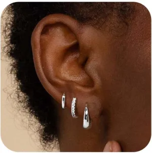 Dainty 14k Gold/925 Sterling Silver Plated Huggie Hoop Earrings Set - Trendy Gold Diamond Earrings