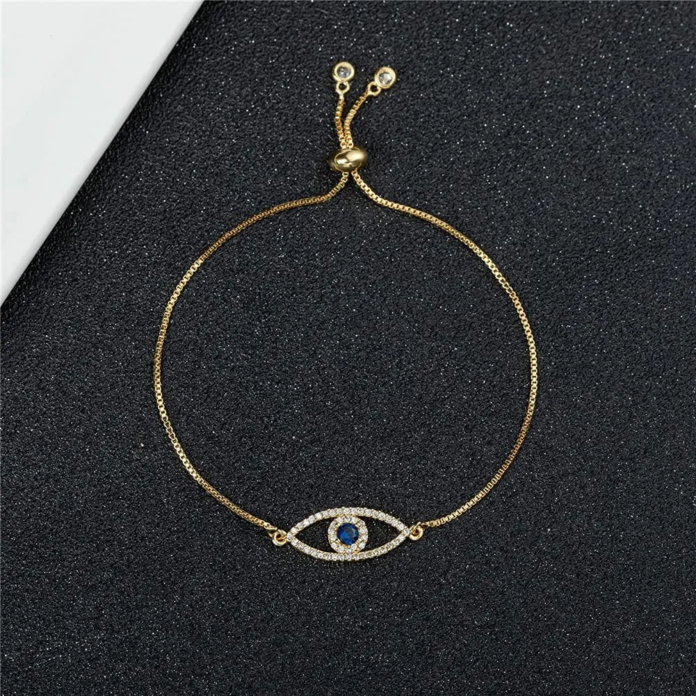 Dainty 14K Real Gold Plated Bracelet for Women Men, Adjustable Gold Chain Link Evil Eye Hamsa Hand Paperclip Butterfly Charm Bracelets for Women Jewelry