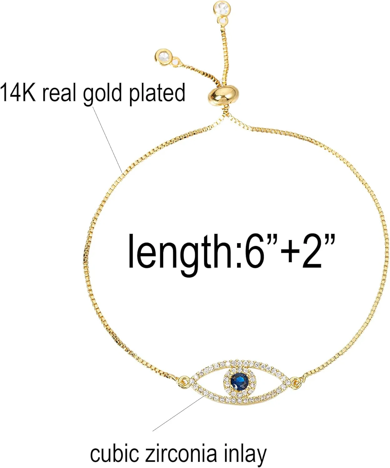 Dainty 14K Real Gold Plated Bracelet for Women Men, Adjustable Gold Chain Link Evil Eye Hamsa Hand Paperclip Butterfly Charm Bracelets for Women Jewelry