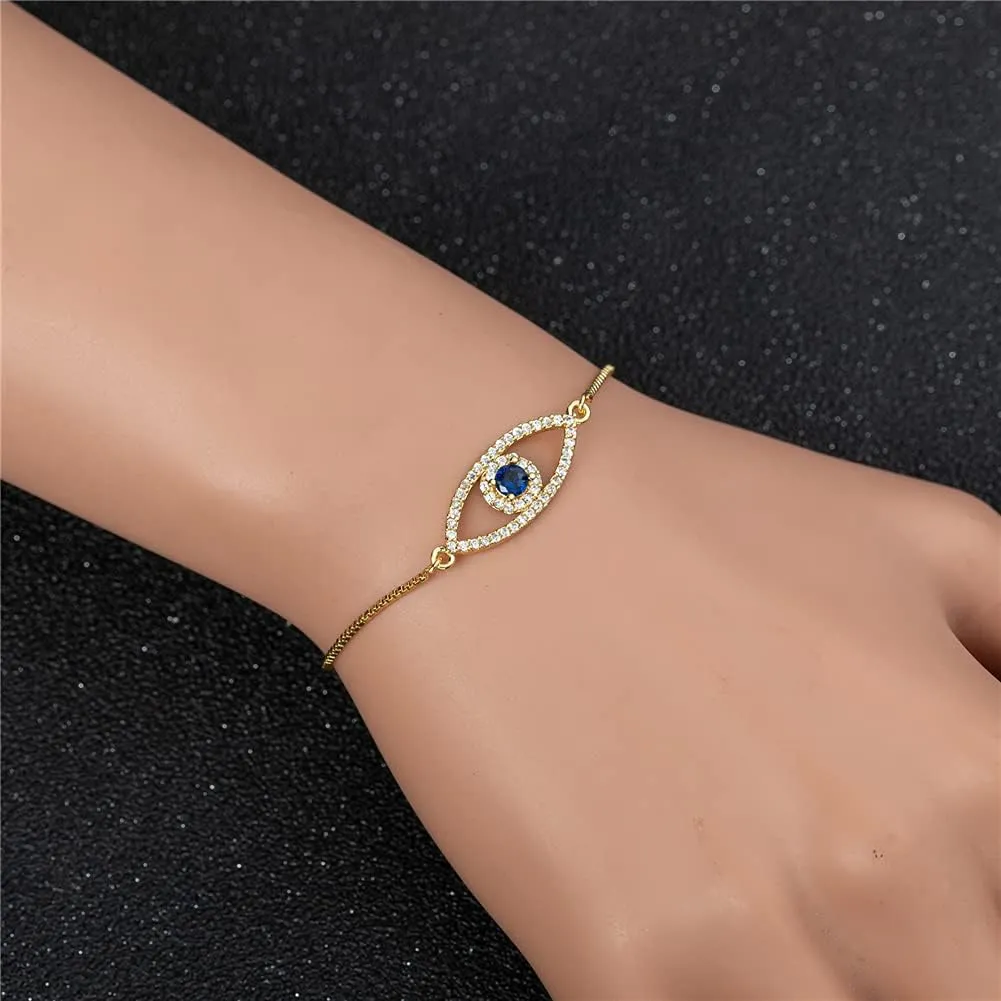 Dainty 14K Real Gold Plated Bracelet for Women Men, Adjustable Gold Chain Link Evil Eye Hamsa Hand Paperclip Butterfly Charm Bracelets for Women Jewelry