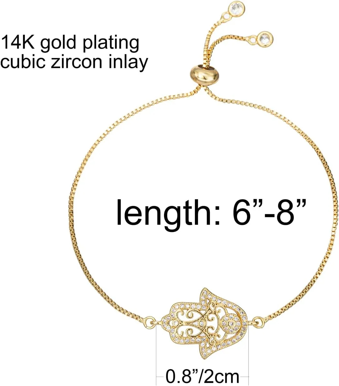 Dainty 14K Real Gold Plated Bracelet for Women Men, Adjustable Gold Chain Link Evil Eye Hamsa Hand Paperclip Butterfly Charm Bracelets for Women Jewelry