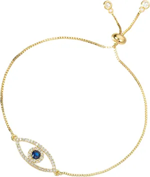 Dainty 14K Real Gold Plated Bracelet for Women Men, Adjustable Gold Chain Link Evil Eye Hamsa Hand Paperclip Butterfly Charm Bracelets for Women Jewelry