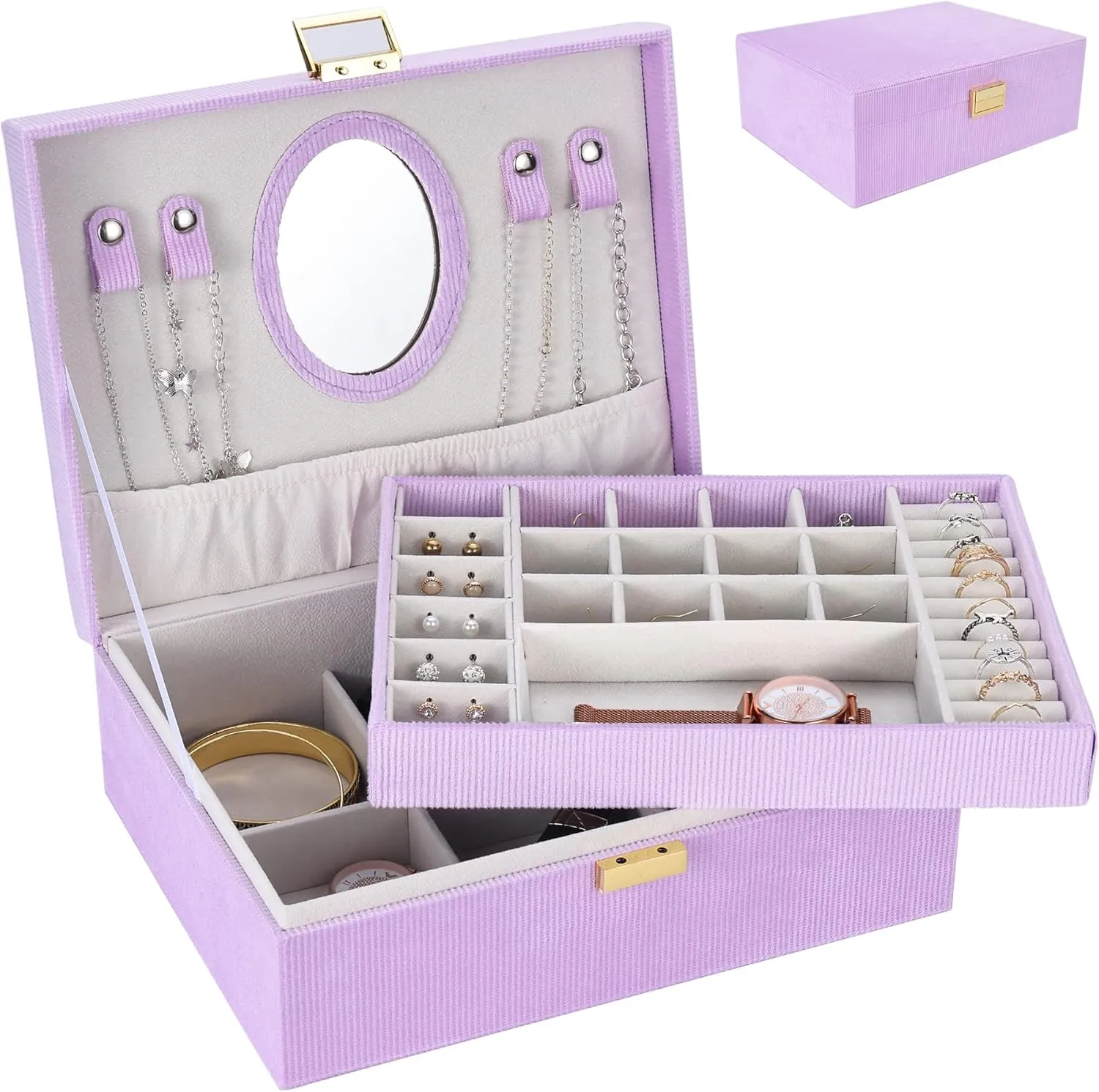 Dajasan Girl's Jewelry Box, Jewelry Box Organizer with Mirror, Velvet Jewelry Box for Little Girls Kids, Jewelry Gift Box for Christmas, Birthday, New Year (Purple)