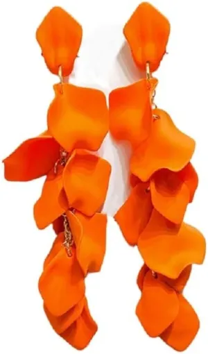 Dangle Acrylic Petal Earrings Long Drop Statement Fashion Rose Flower Earrings Hanging Resin Floral Tassel Earrings for Women