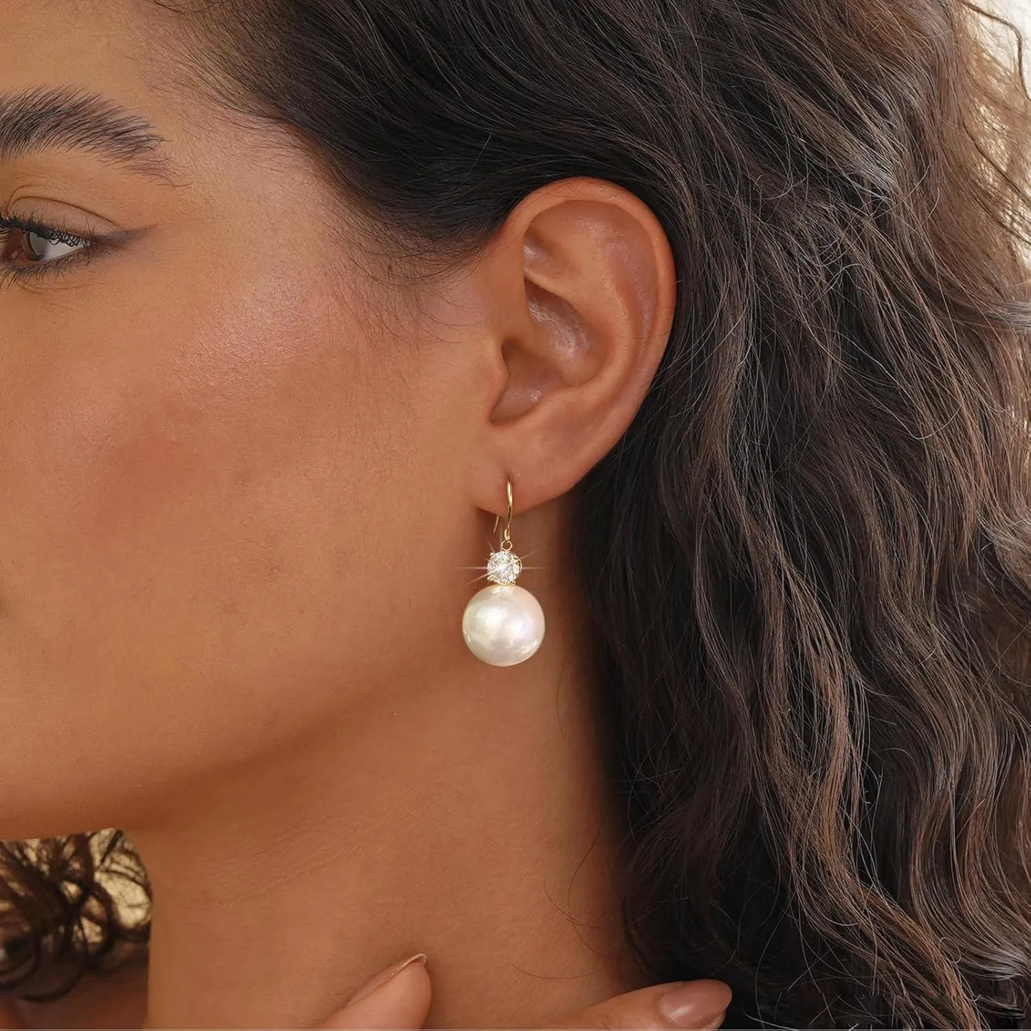 Dangle Gold Pearl Earrings for Women Trendy,14K Real Gold Plated Hoop Earrings Pearl Stud Jewelry Gifts Women