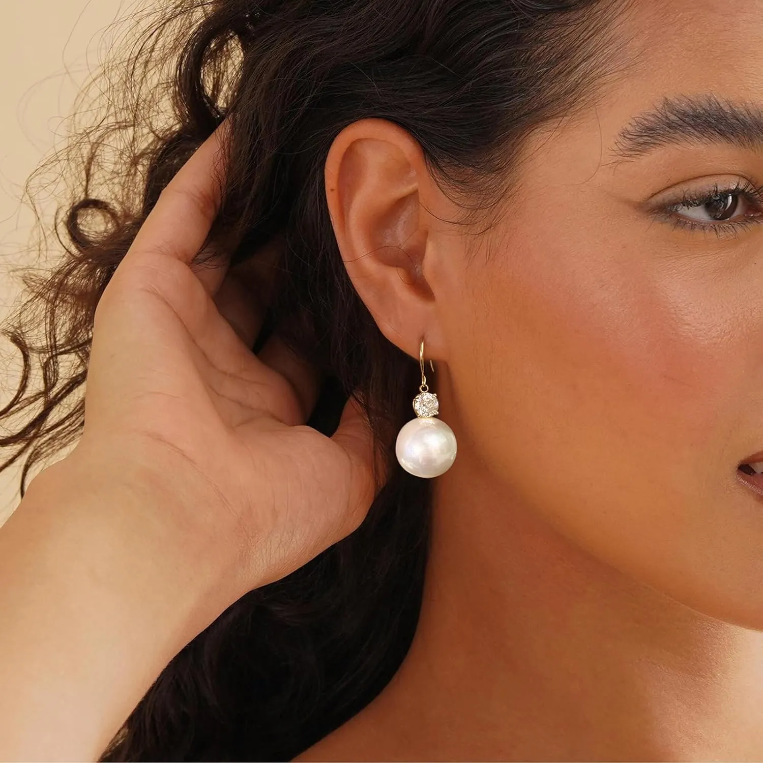 Dangle Gold Pearl Earrings for Women Trendy,14K Real Gold Plated Hoop Earrings Pearl Stud Jewelry Gifts Women