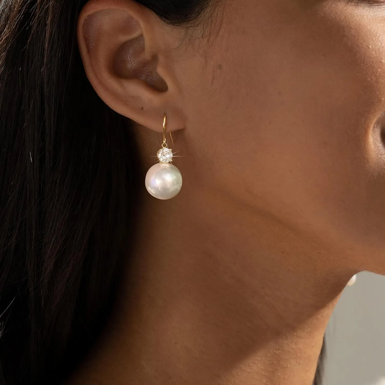 Dangle Gold Pearl Earrings for Women Trendy,14K Real Gold Plated Hoop Earrings Pearl Stud Jewelry Gifts Women