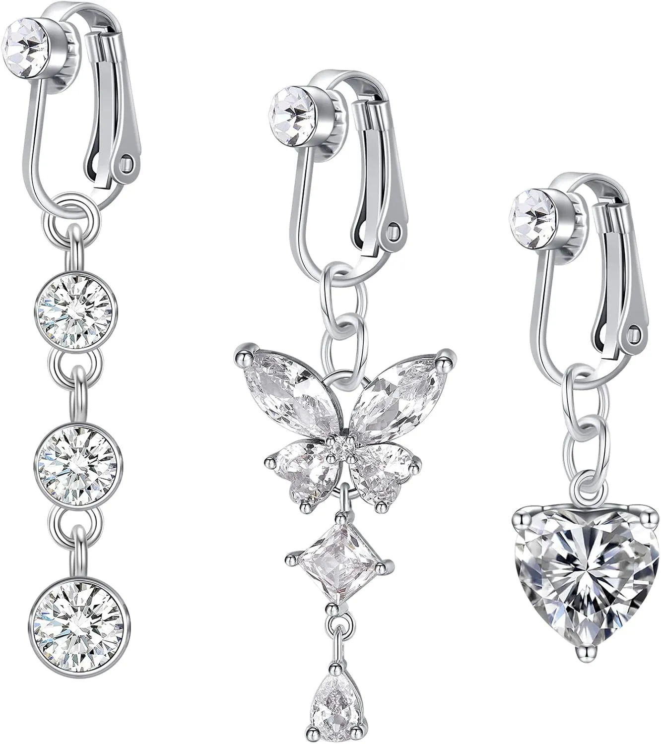D.Bella Fake Belly Ring Fake Belly Piercing Clip on Belly Button Rings Surgical Steel Fake Belly Button Ring Fake Earrings Diamond Snake Dangle Non Piercing Fake Belly Piercing Jewelry