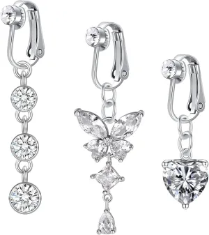 D.Bella Fake Belly Ring Fake Belly Piercing Clip on Belly Button Rings Surgical Steel Fake Belly Button Ring Fake Earrings Diamond Snake Dangle Non Piercing Fake Belly Piercing Jewelry