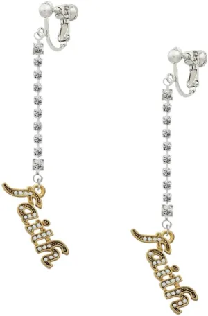 Delight Jewelry Crystal Script ''Faith'' Silver-tone Long Sparkle Dangle Clip on Earrings