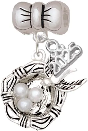 Delight Jewelry Silvertone Birds Nest with Imitation Pearl Eggs - Silver-tone Bow Charm Bead Dangle with Mini 2025