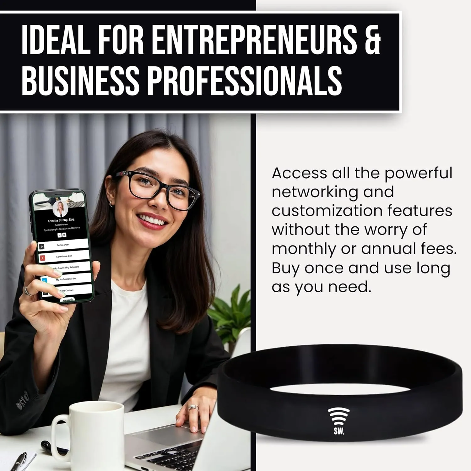 Digital Business Card Bracelet, Tap to Share NFC and QR Code Bracelet, Medical Alert Bracelet, Fundraising Bracelets, Networking Bracelet, Compatible with iPhone and Android