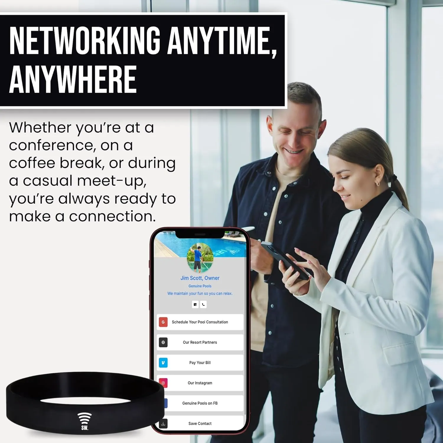 Digital Business Card Bracelet, Tap to Share NFC and QR Code Bracelet, Medical Alert Bracelet, Fundraising Bracelets, Networking Bracelet, Compatible with iPhone and Android