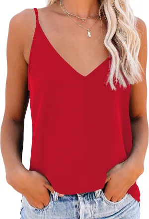 Diosun Women's V Neck Spaghetti Strappy Tank Tops Sexy Casual Loose Sleeveless Shirts Camisole