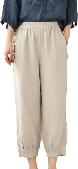 Disimlarl Women Casual Harem Pants Solid Color Loose Pants Elastic Waist Ankle-Length Pants