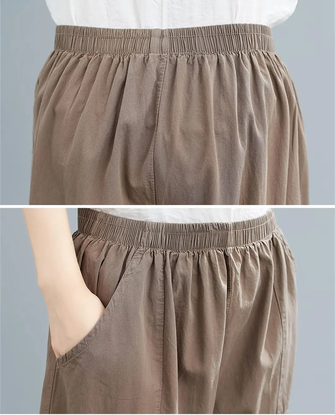 Disimlarl Women Cotton Harem Pants Solid Elastic Waist Loose Pants Ankle-Length Casual Pants