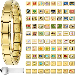 Double Fair Custom Italian Charm Bracelet Links - Pick 10 of 80 Styles - 316L Stainless Steel, 9x10mm - Zodiac, Animals, Emojis, Flags, Birthstones - Waterproof, Hypoallergenic