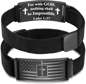DouDiner Graduation Gifts-American Flag/Flag Cross Bracelet for Men,Stainless Steel Bible Verse Bracelets Jewelry Gift,Graduation Gifts for Him Men