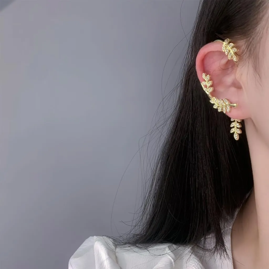 Ear Cuff Earrings for Women Piercing Leaf Shape Ear Clip Wrap Around Fake Earrings Ear Wrap Crawler for Girls Teen