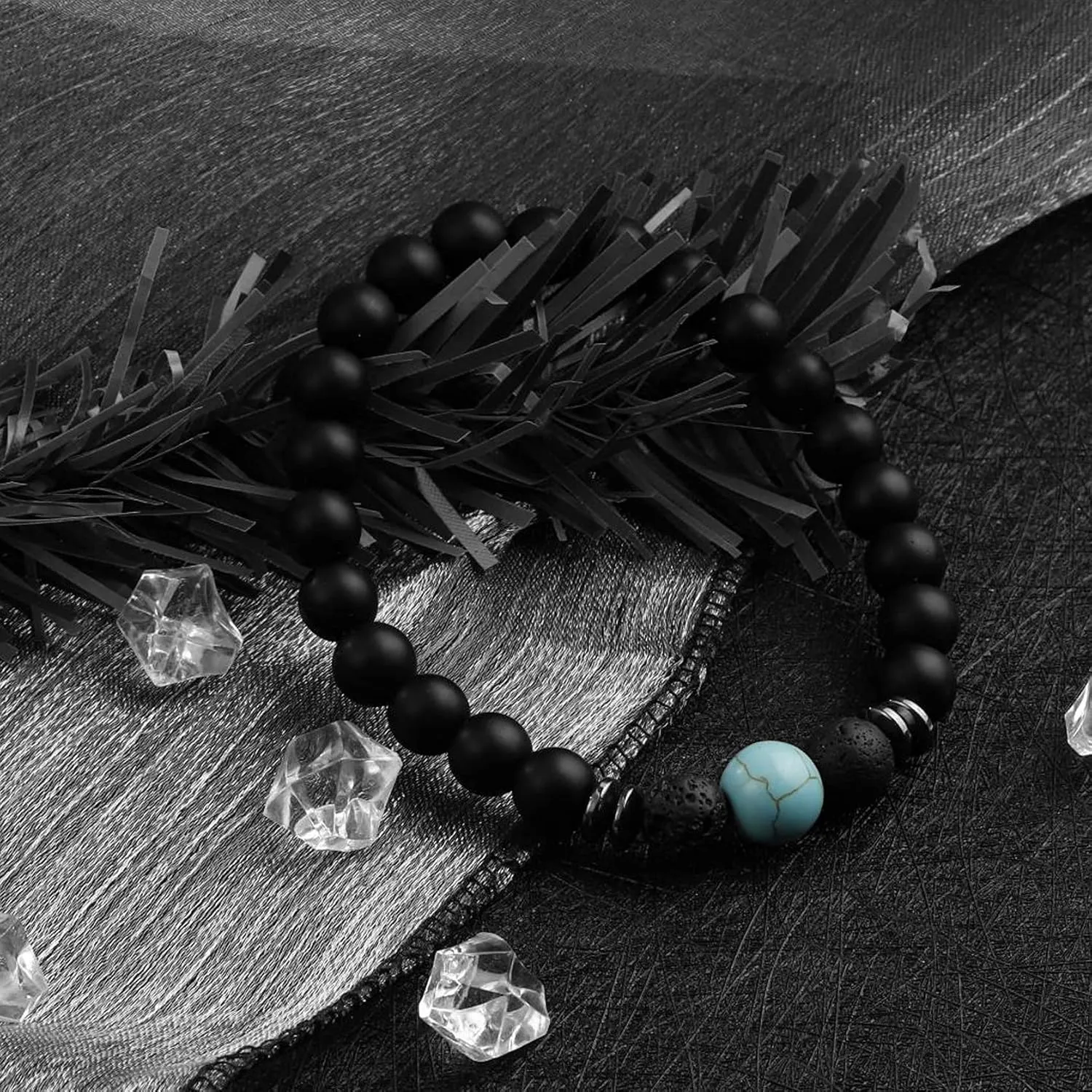Eigso 7 Chakra Beads Bracelets for Women and Men Matte Black Stone Bracelet for Buddhist Prayer