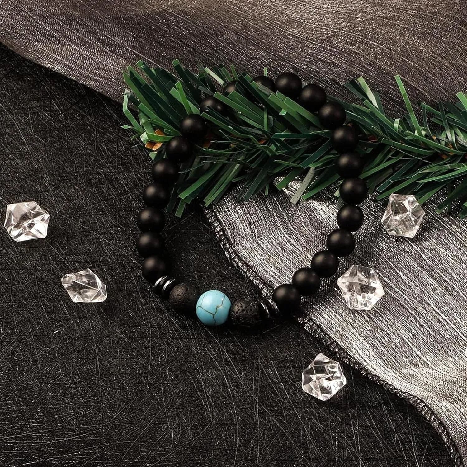 Eigso 7 Chakra Beads Bracelets for Women and Men Matte Black Stone Bracelet for Buddhist Prayer