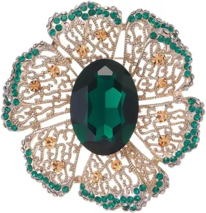 Emerald CZ Crystal Flower Brooch Pin for Women Rhinestone Floral Lapel Pins Dress Suit Sweater Scarves Corsage for Wedding Banquet Elegant Ornament Jewelry
