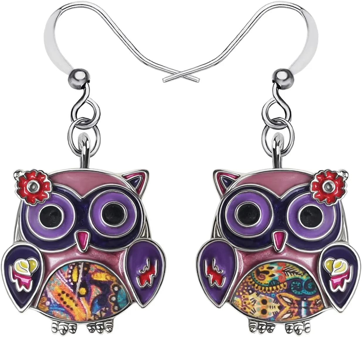 Enamel Alloy Anime Flower Owl Earrings Dangle Cute Bird Jewelry Animal Charms Owl Gifts for Women Birthday Party Decor