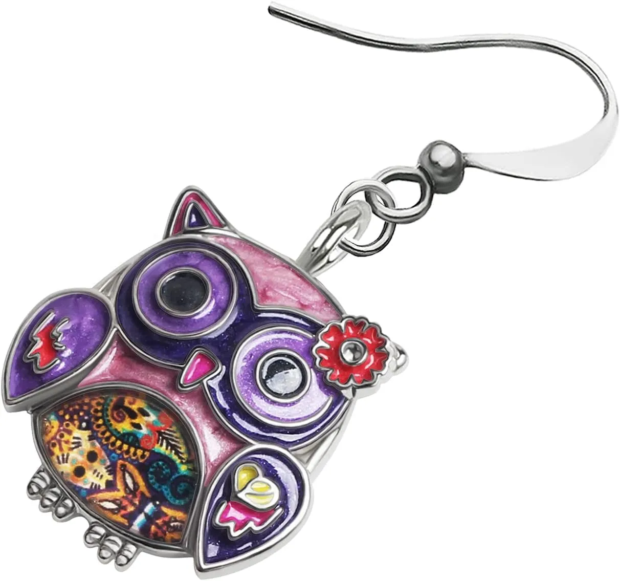 Enamel Alloy Anime Flower Owl Earrings Dangle Cute Bird Jewelry Animal Charms Owl Gifts for Women Birthday Party Decor