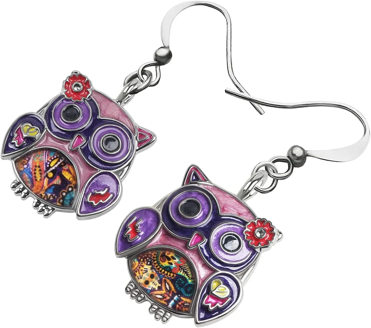 Enamel Alloy Anime Flower Owl Earrings Dangle Cute Bird Jewelry Animal Charms Owl Gifts for Women Birthday Party Decor