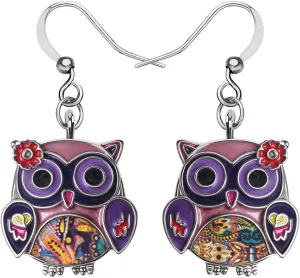 Enamel Alloy Anime Flower Owl Earrings Dangle Cute Bird Jewelry Animal Charms Owl Gifts for Women Birthday Party Decor