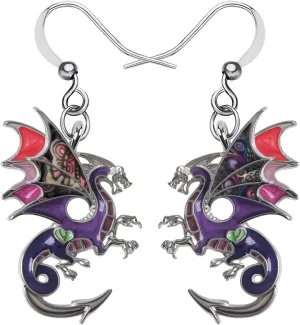 Enamel Alloy Mythical Dragon Earrings Dinosaur Dangle Novelty Jewelry Charms Gifts for Women Girls