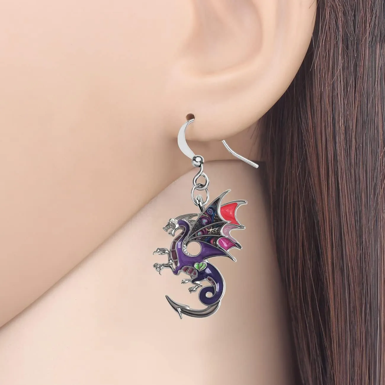 Enamel Alloy Mythical Dragon Earrings Dinosaur Dangle Novelty Jewelry Charms Gifts for Women Girls