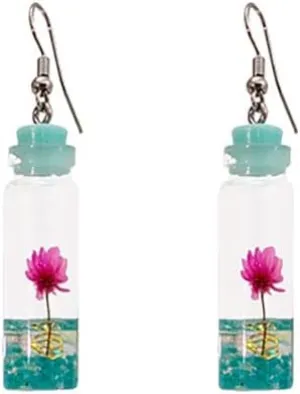 Eternal Flower Drifting Bottle Drop Earrings Fashion Lotus Flower Dangle Earrings Creative Dried Flowers Ear Jewelry Gift