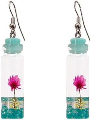 Eternal Flower Drifting Bottle Drop Earrings Fashion Lotus Flower Dangle Earrings Creative Dried Flowers Ear Jewelry Gift
