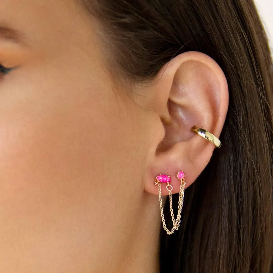 Ettika Women's Earrings. Two Hole Piercing Chain Dangle 18k Gold Plated or Rhodium Earrings with Clear Crystals. Jewelry