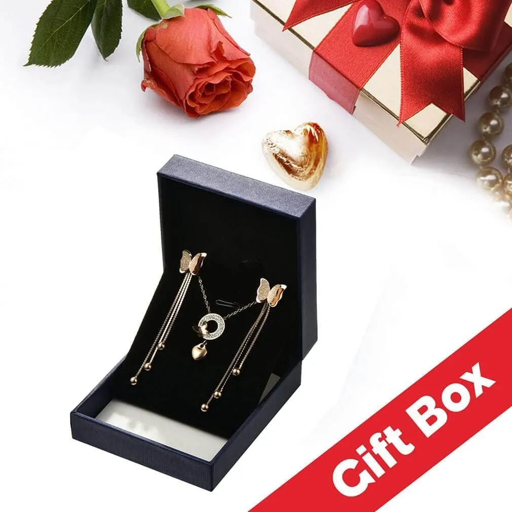 EVEVIC Stainless Steel Butterfly Necklace Earrings Set for Women 14K Gold Plated Hypoallergenic Jewelry Sets