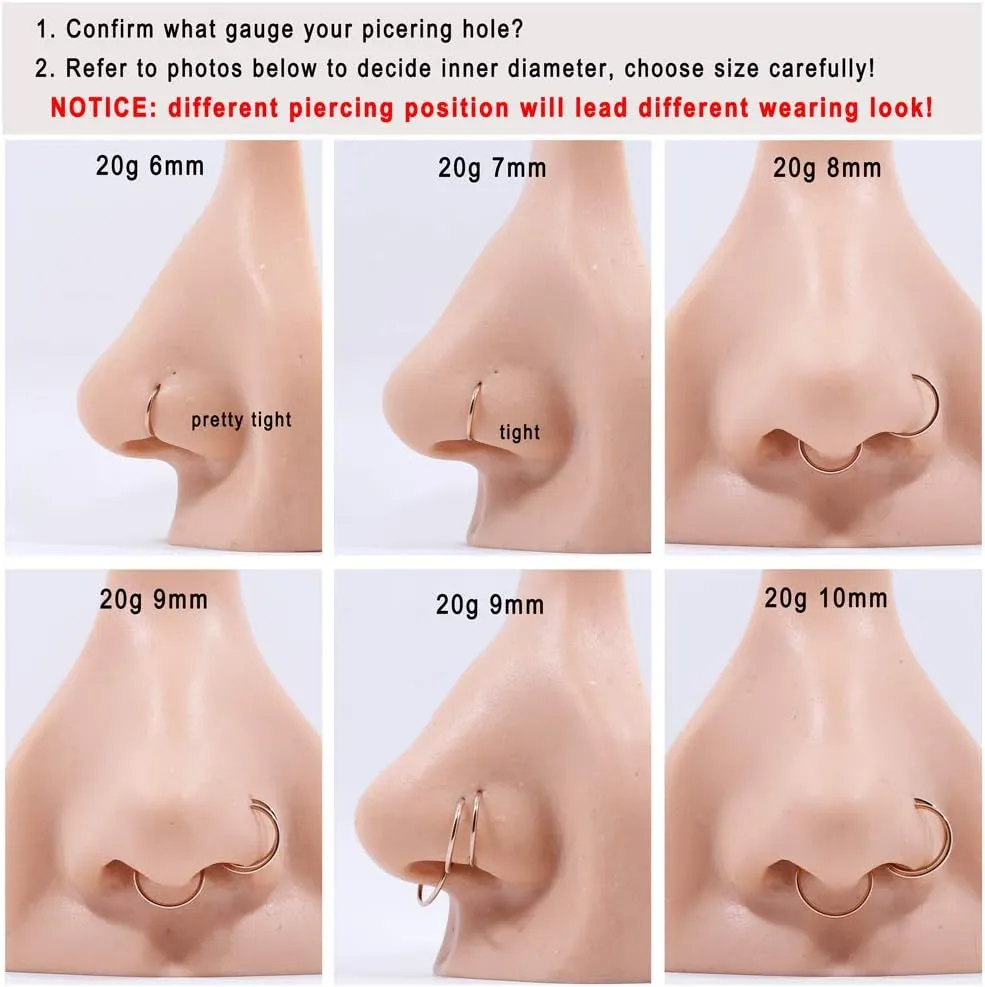 FANSING Men Women 316L Surgical Steel Hinged Nose Rings Hoop for Nostril Septum Cartilage Helix Daith Tragus Rook Conch Lip Ear Lobe Piercings