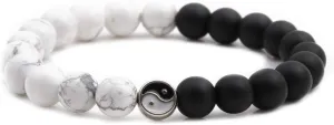 Fashion Men Women Taiji Yin Yang Feng Shui Charm Bracelet Natural White Turquoise and Black Beaded Couple Bracelets Friendship Distance Bracelet Jewelry